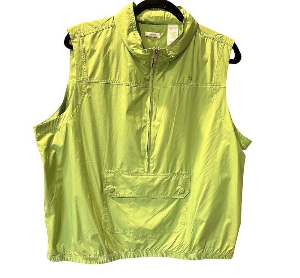 lizgolf Women’s NWT $69 Green Golf Windbreaker Vest Jacket Pouch Hoodie Zip XL